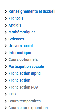 Choix de la discipline dans Moodle